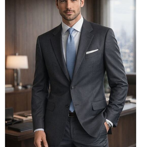 Ermenegildo Zegna Dark Gray Wool Suit Jacket Bemberg Lining Office Luxury 42R